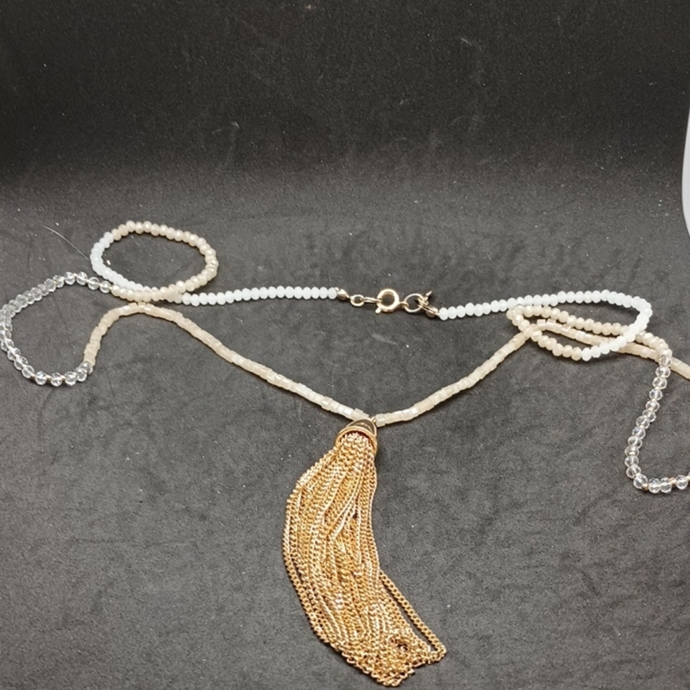 Loft Gold and Silver Tassel Necklace with Beaded Chain